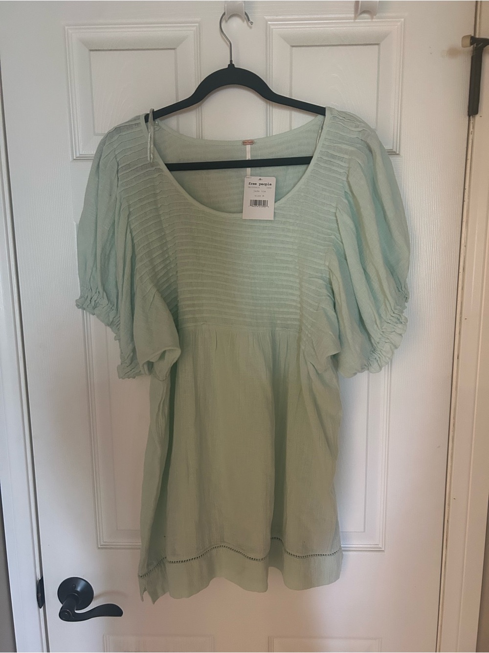 Free People Mint Green Puff Sleeve Tunic Top